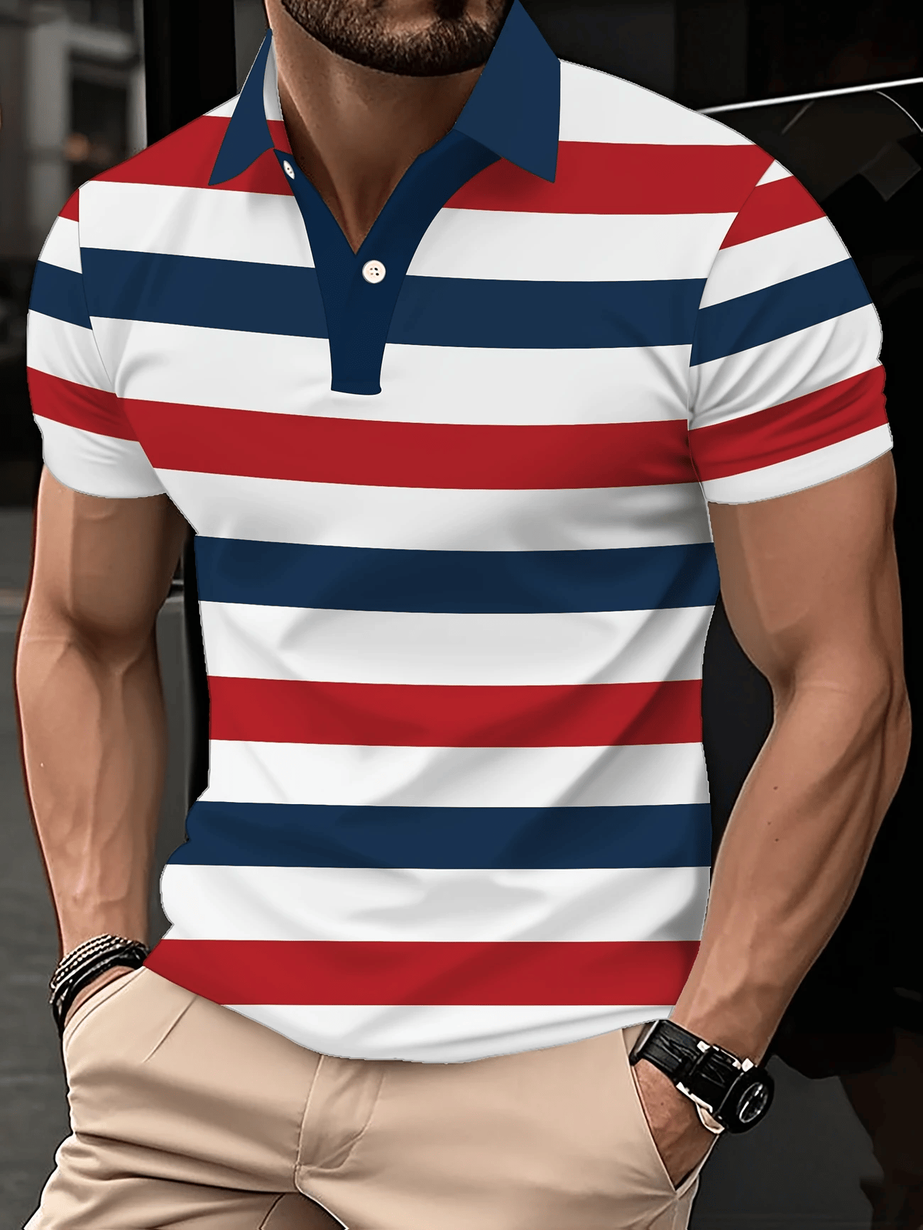 Camisa polo clásico ejecutivo Logo Button de manga corta para hombre