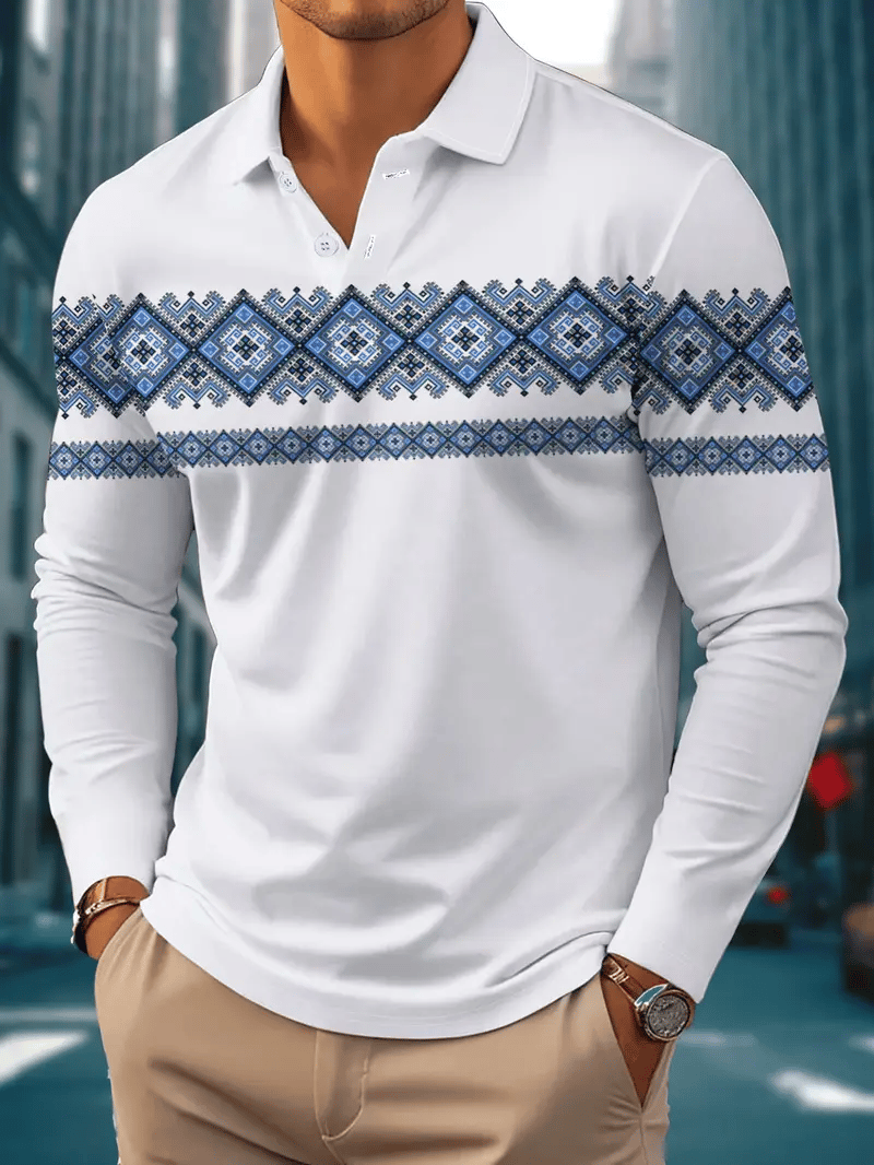 Camisa polo retro ejecutivo rayas estampado de manga larga para hombre