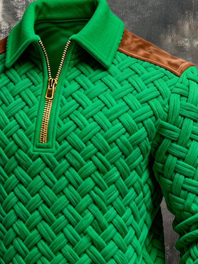 Sudadera retro jacquard texturizado Patchpara trabajo Comfortable Color-Blocked con cierre para hombre