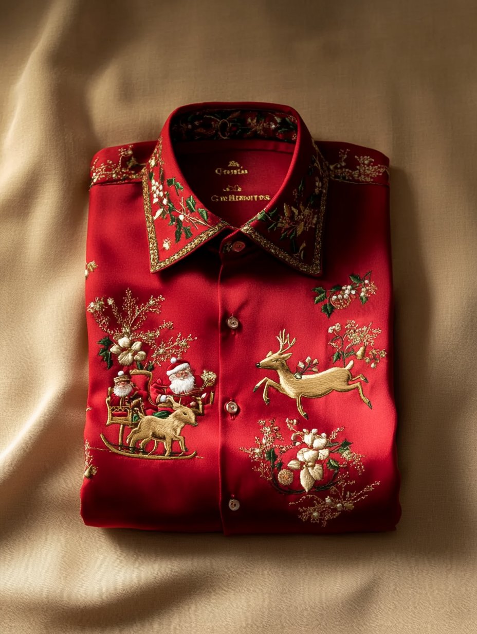 Camisa ejecutivo de lujo Christmas Deer estampado de manga larga para hombre