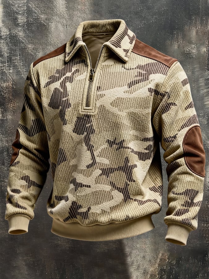 Sudadera retro en bloques de color estampado Color-Blocked con cierre para hombre