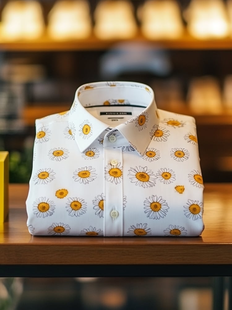 Camisa ejecutivo casual floral solapa de manga corta para hombre