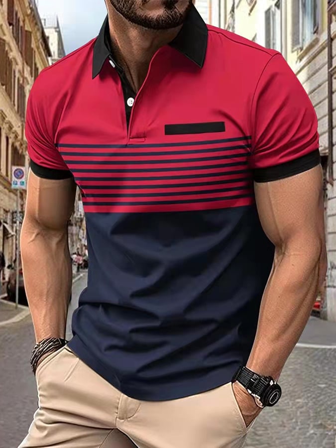 Camisa polo de modaable Contrast Color de manga corta para hombre