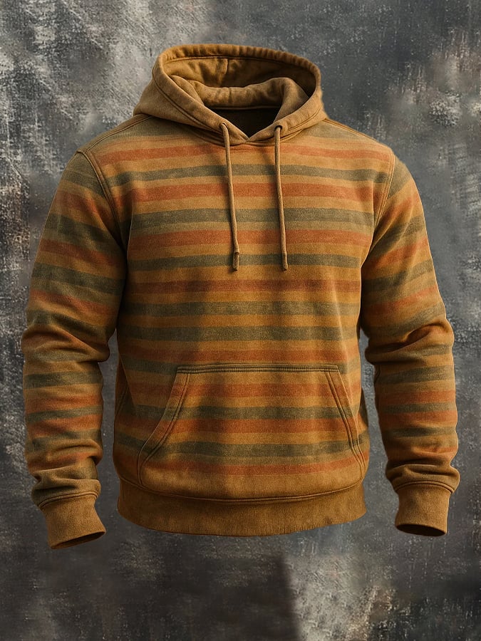 Sudadera retro desgastado en bloques de color estampado casual de manga larga para hombre