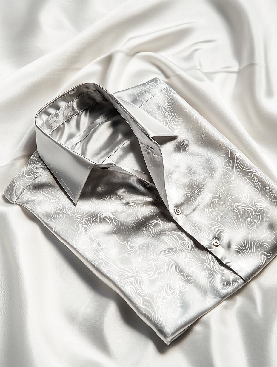 Camisa ejecutivo satén de lujo estampado casual de manga corta Button para hombre