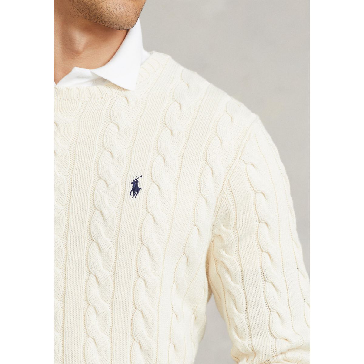 Cotton Cable Knit Driver Long Sleeve Sweater - 3
