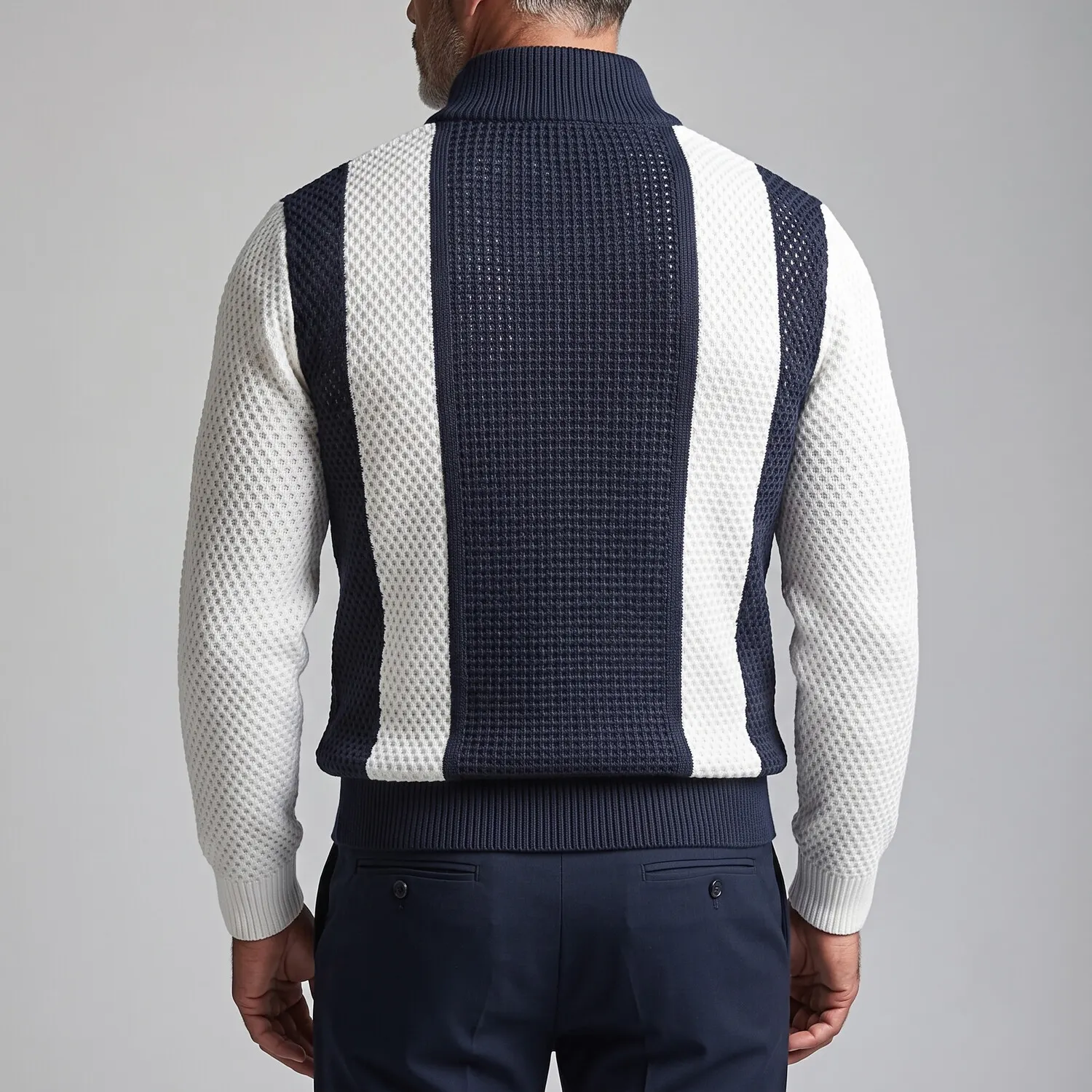 para hombre Colorblock Stand Collar Double-Breasted Mesh Hollow Out Cardigan