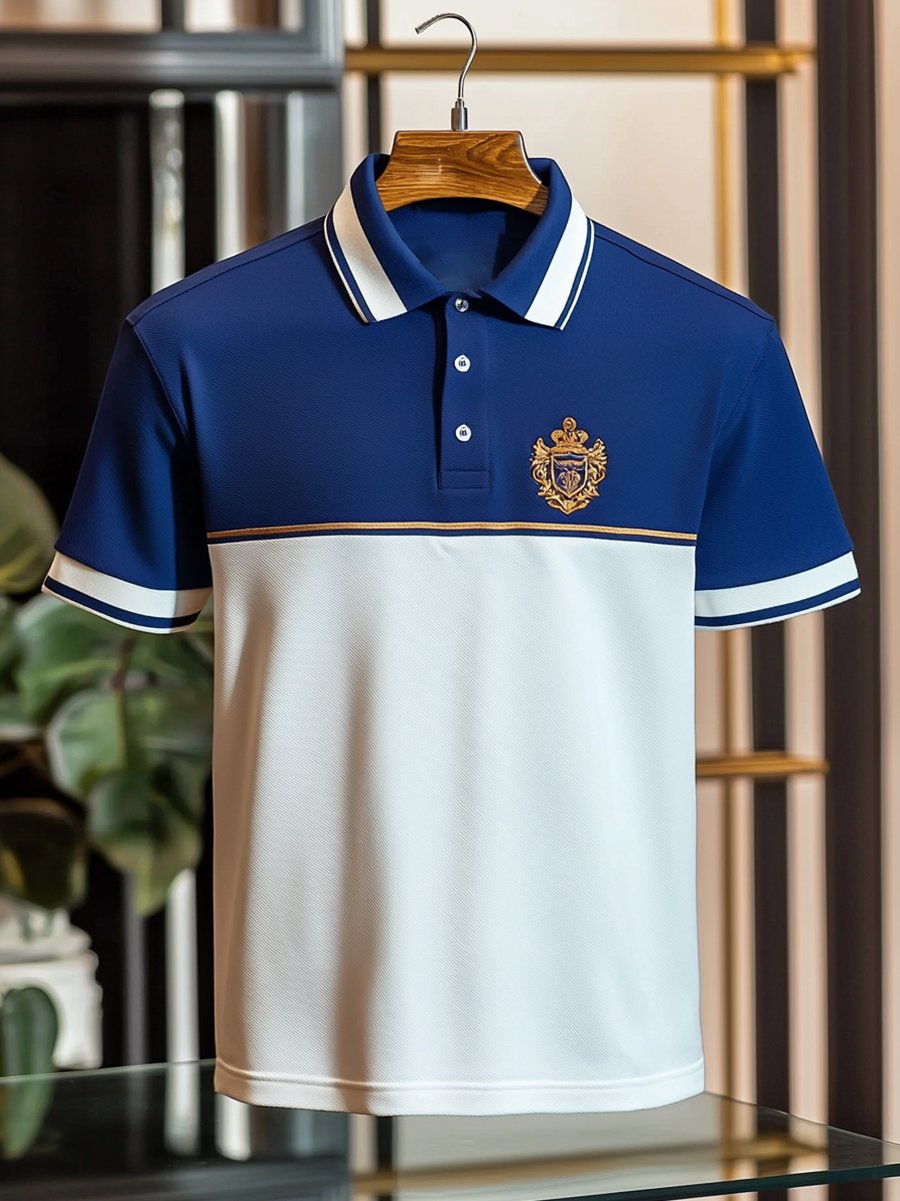 Camisa polo ejecutivo rayas Logo con botones de manga corta para hombre