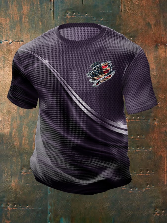 Camiseta casual Independence Day Flag gráfico estampado Round Neck de manga corta para hombre