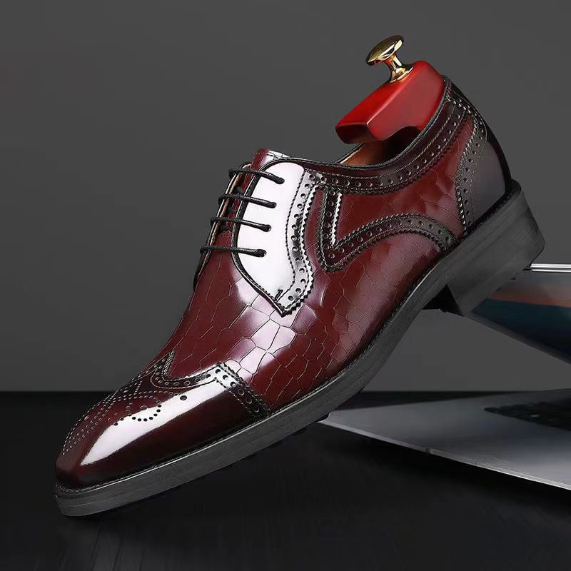 Zapatos formal casual Cubic Square Toe Faux cuero Brogues Derby para hombre