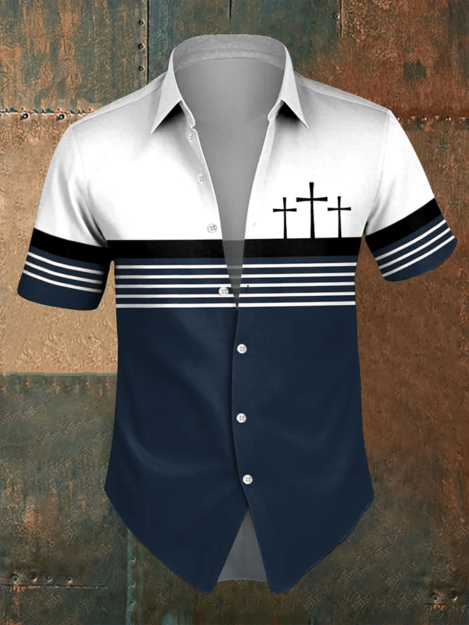 Camisa retro Faith a rayas de manga corta para hombre