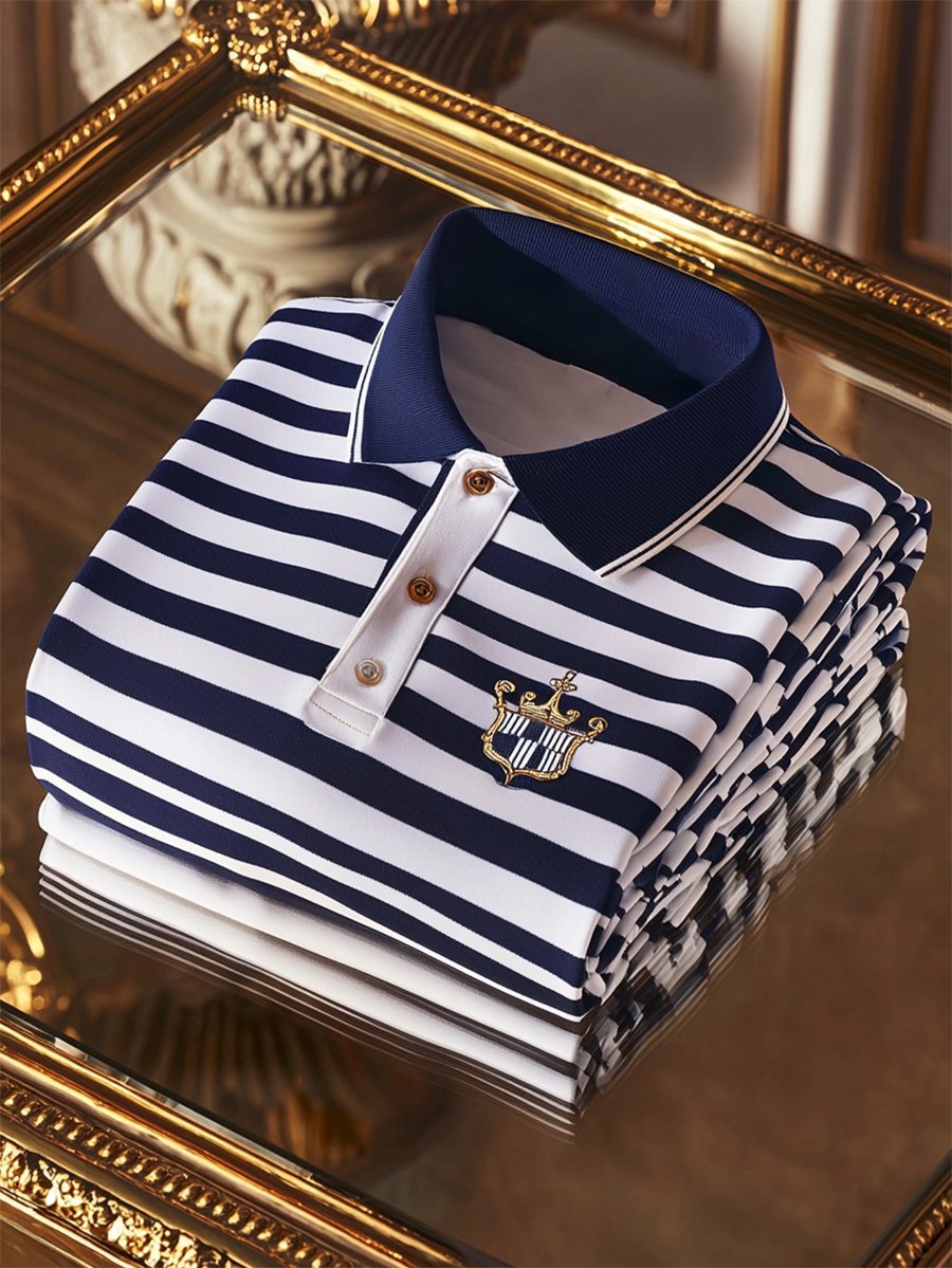 Camisa polo ejecutivo casual a rayas Button de manga corta para hombre
