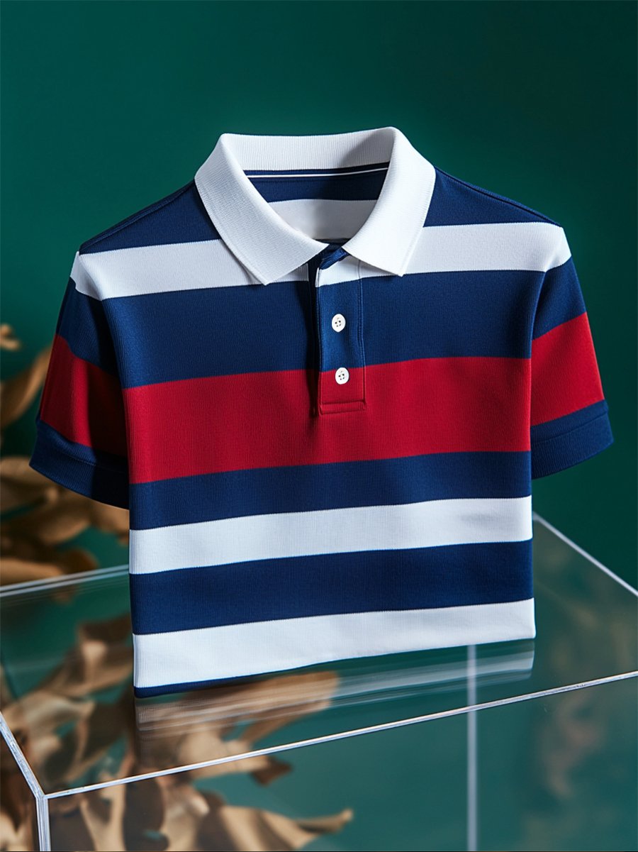 Camisa polo ejecutivo casual a rayas Button de manga corta para hombre