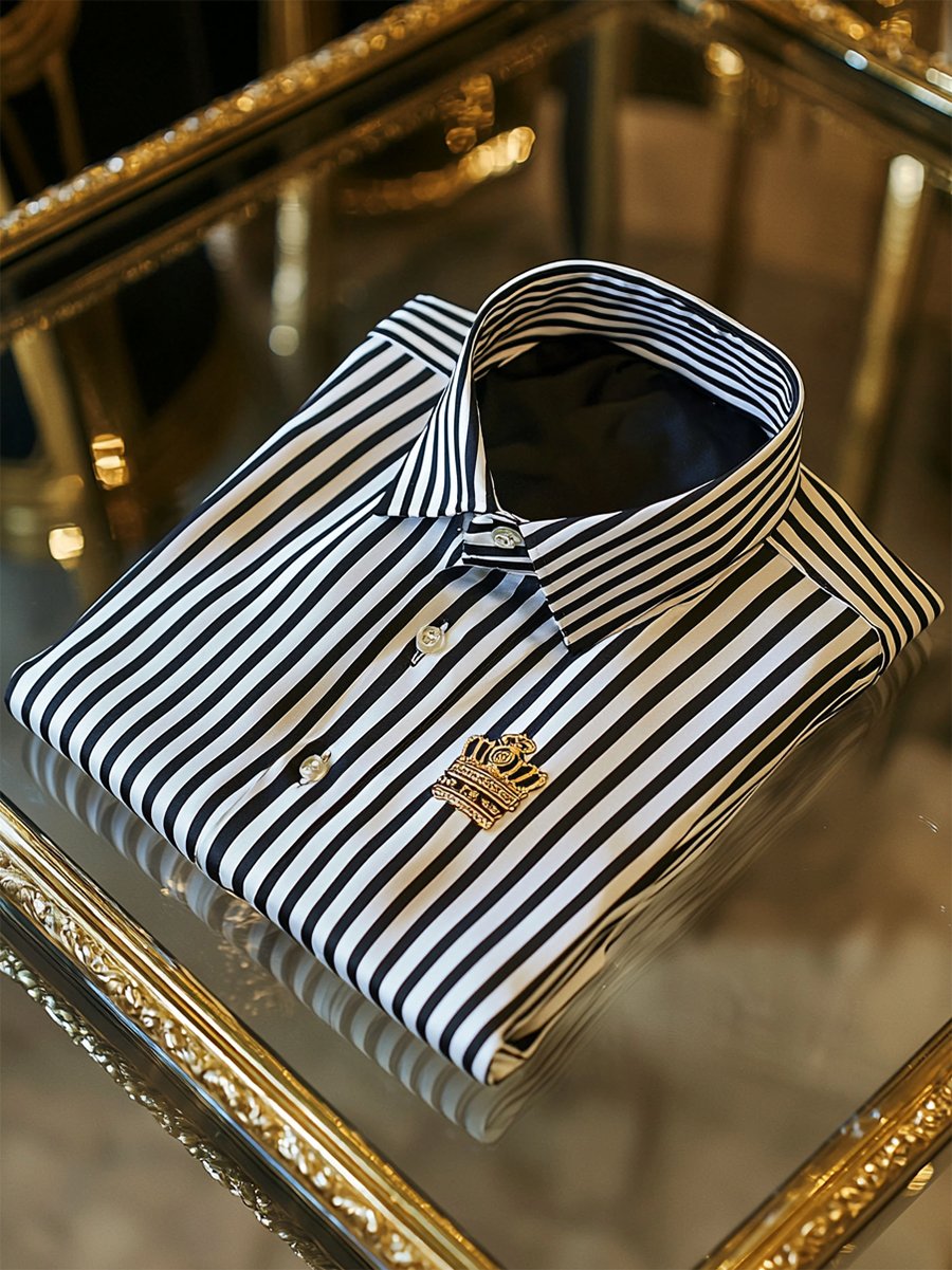 Camisa satén de lujo ejecutivo a rayas de manga corta Button para hombre