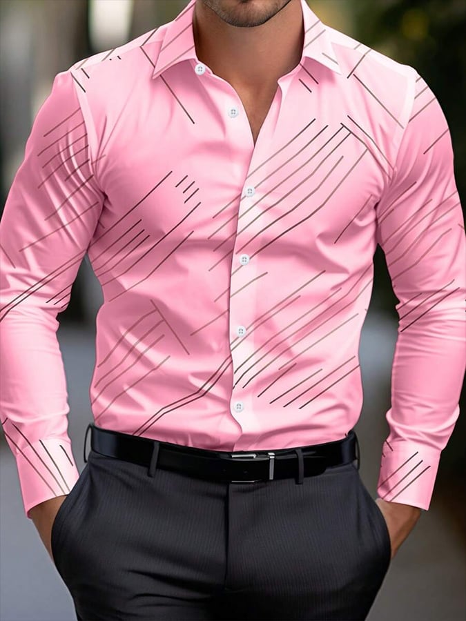 Camisa geométrico rayas Design ejecutivo casual para hombre