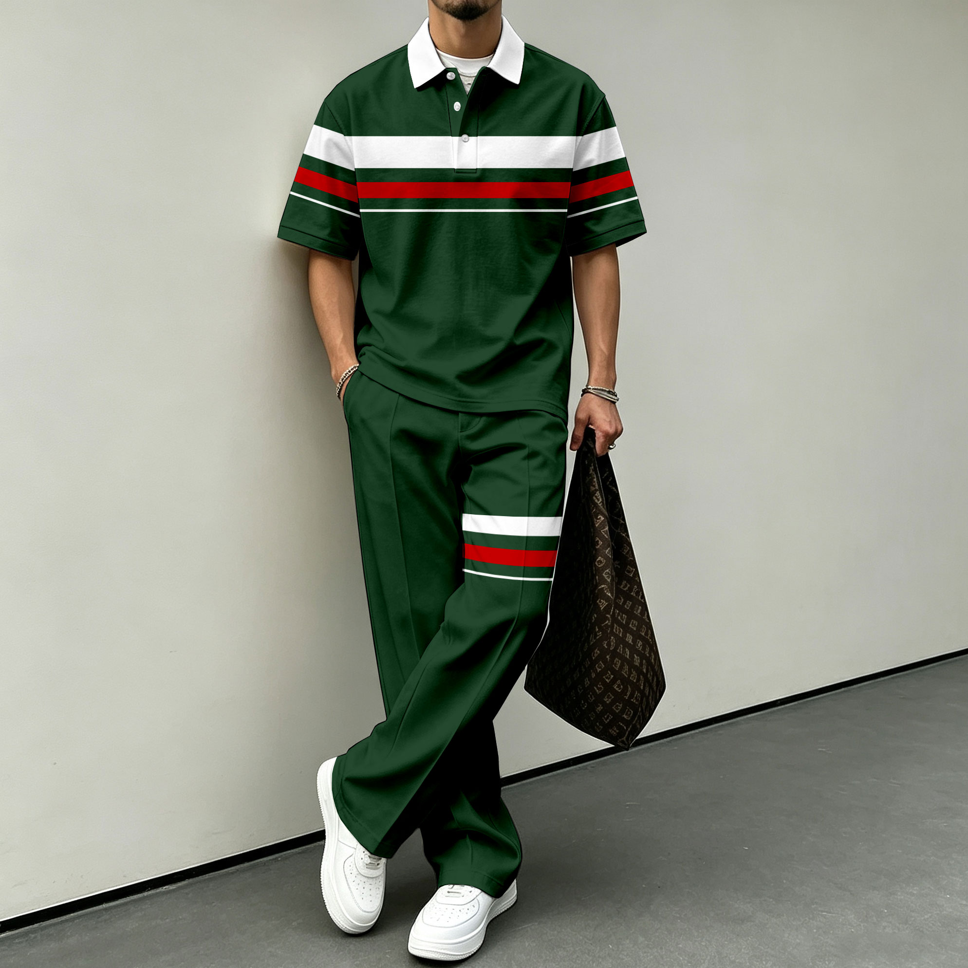 para hombre Color-Blocked de manga corta camisa polo and pantalón Set