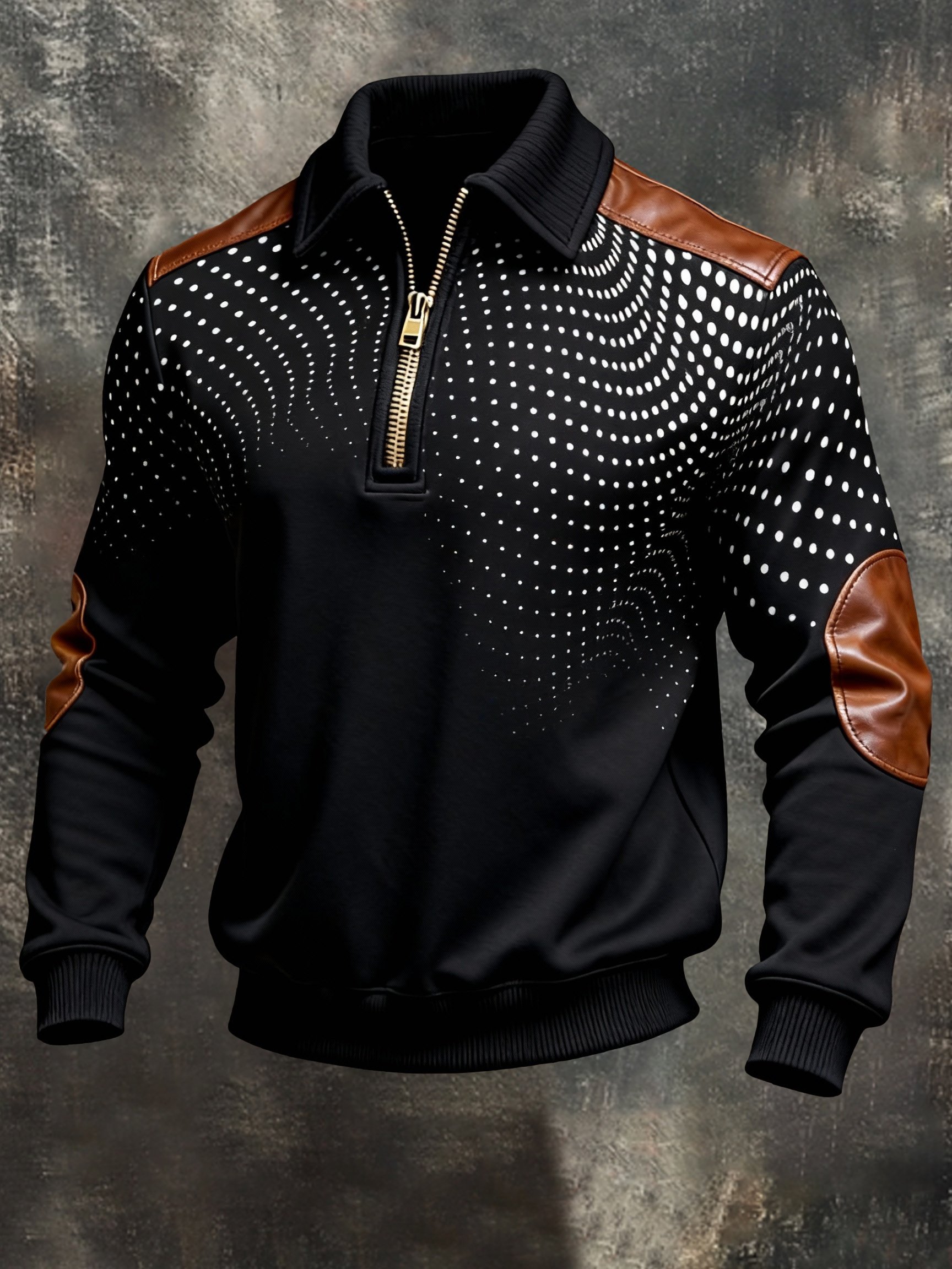 Sudadera vintage Color-Block estampado con cierre con gorrasucha para hombre