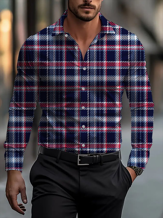 Camisa ejecutivo casual a rayas de manga larga para hombre