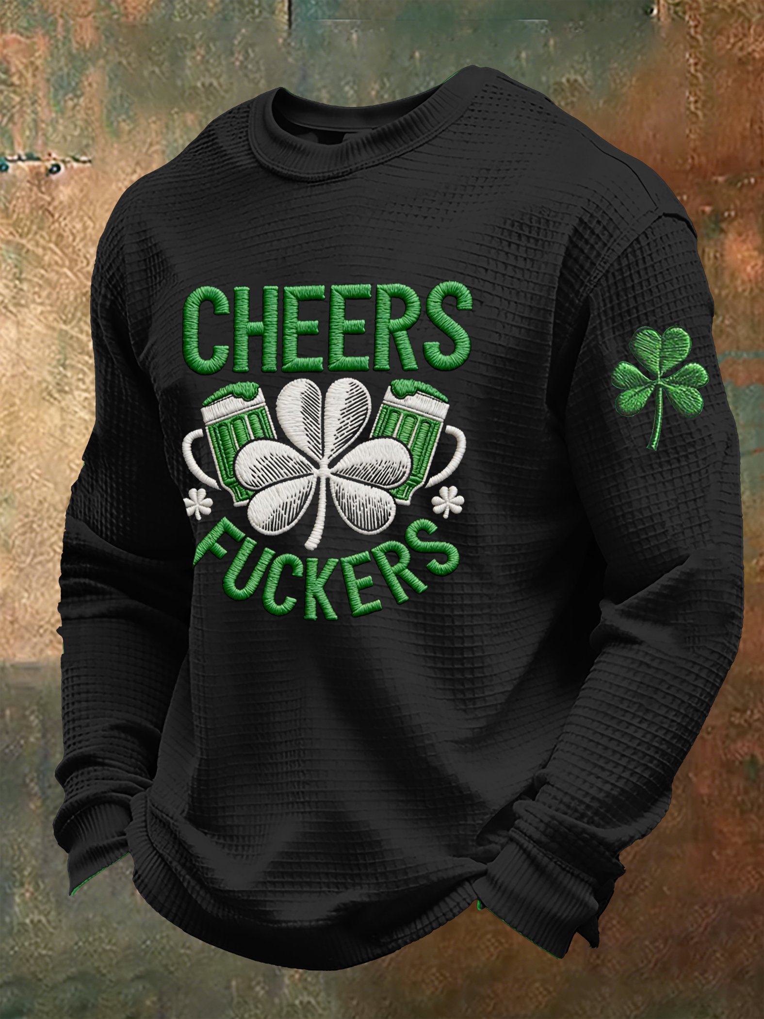 Camiseta St. Patrick's Day estampado Waffle Gown de manga larga para hombre