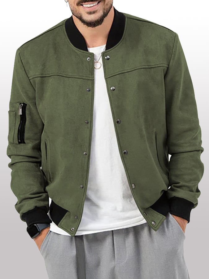 Chaqueta casual Baseball cuello Faux gamuza para hombre