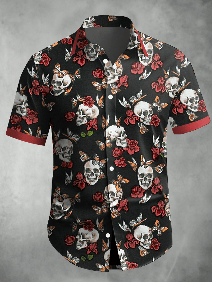 Camisa Dark Skull estampado vintage casual para hombre