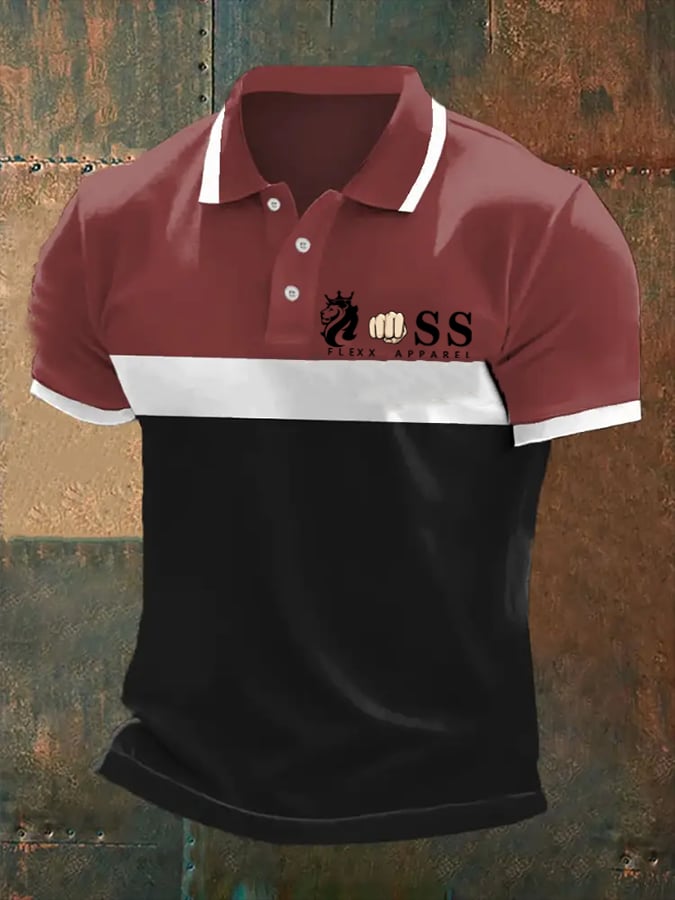 Camisa polo retro Letter estampado casual para hombre