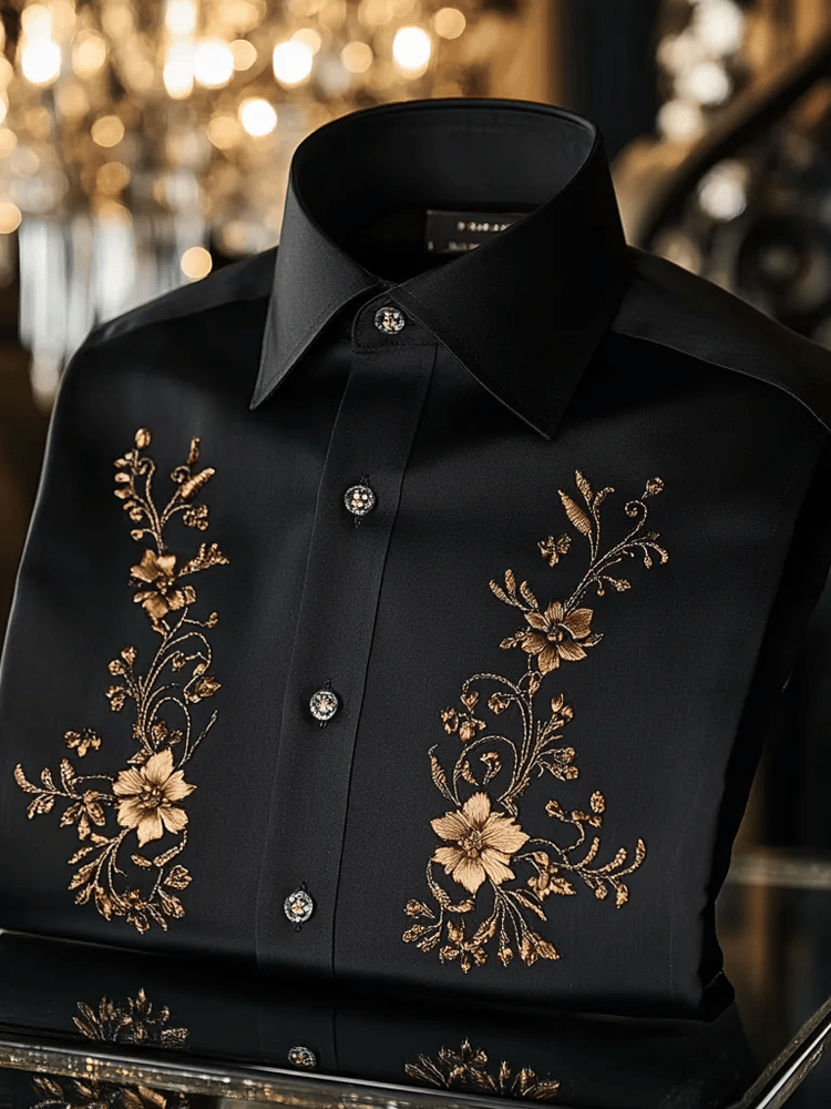 Camisa de lujo Romantic Contrast Color estampado de manga larga para hombre