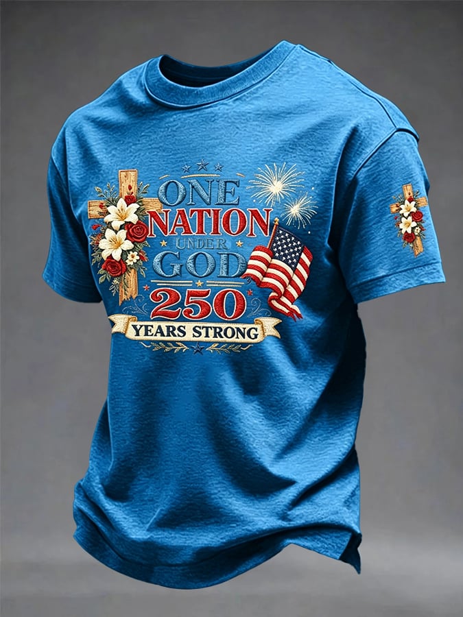 Camiseta America 250 Years Strong One Nation Under God estampado para hombre