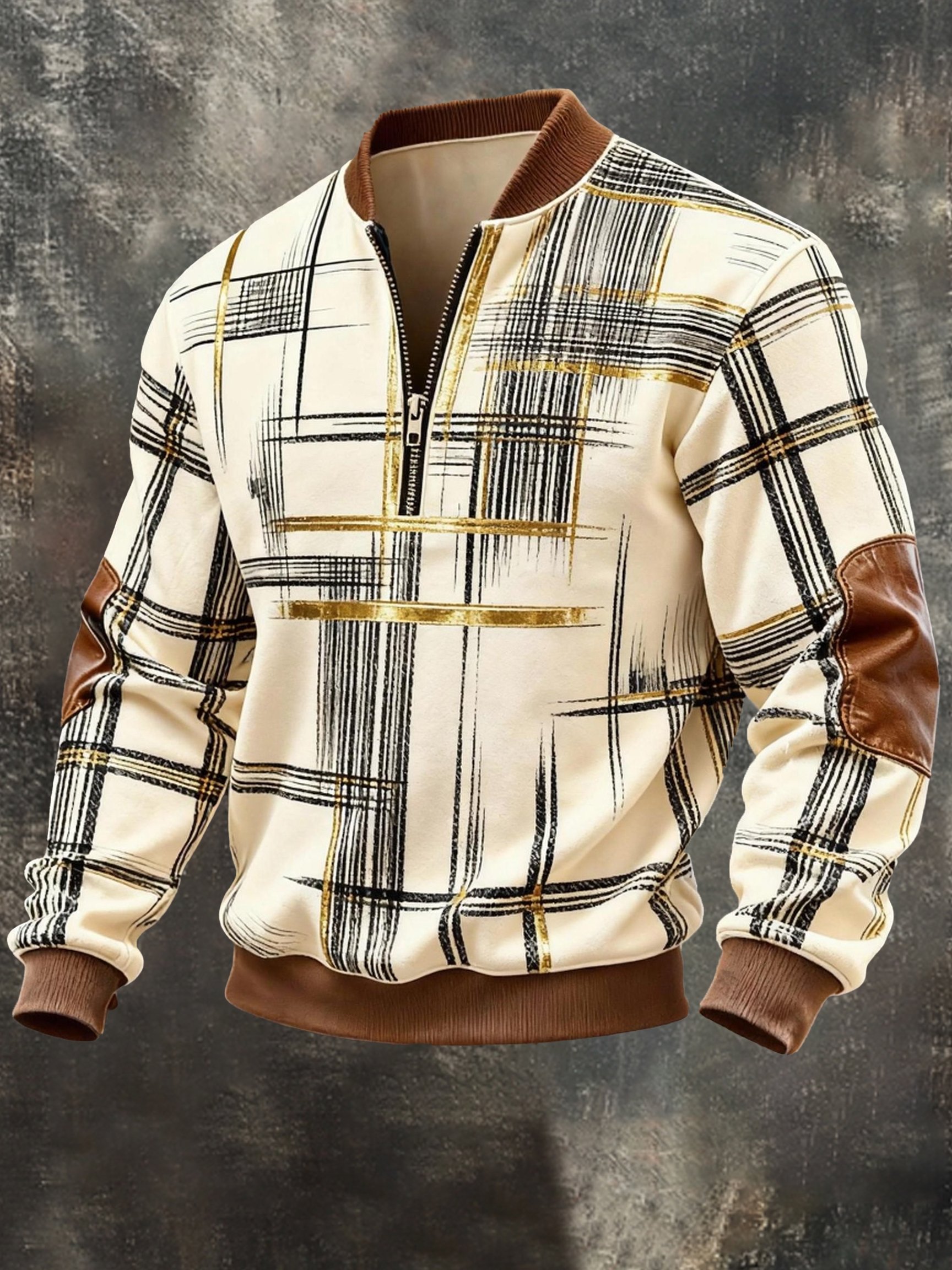 Sudadera vintage Color-Block estampado con cierre con gorrasucha para hombre