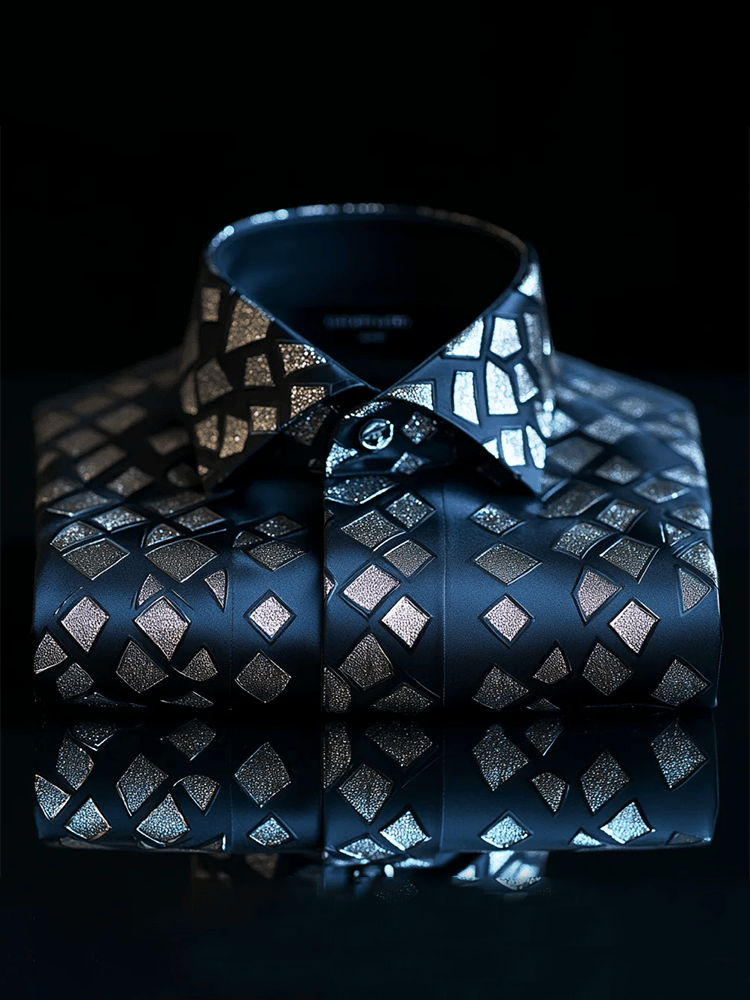 Camisa satén Luxe estampado de manga corta Button para hombre