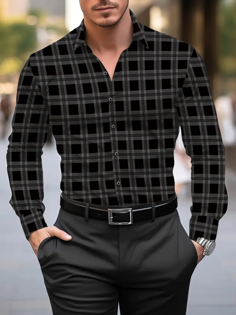 Camisa Street Style ejecutivo casual estampado de manga larga para hombre