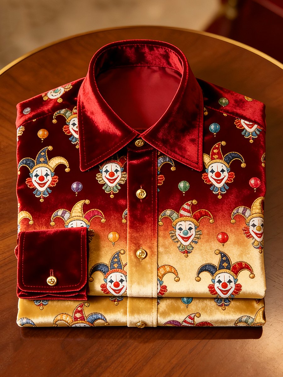 Camisa de lujo Carnival Party terciopelo de manga larga para hombre