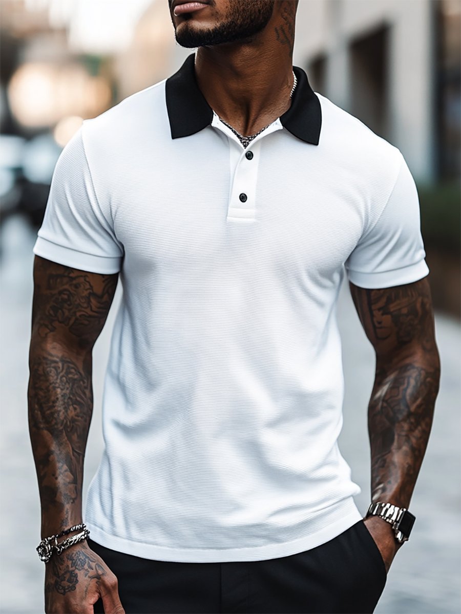 Camisa polo casual ejecutivo geométrico Button de manga corta para hombre