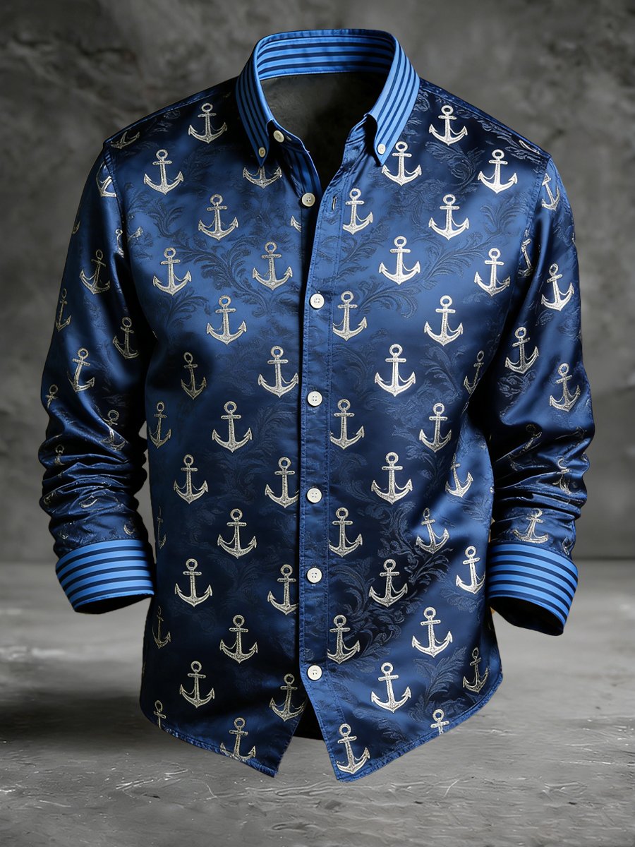Camisa vintage estampado de manga larga para hombre