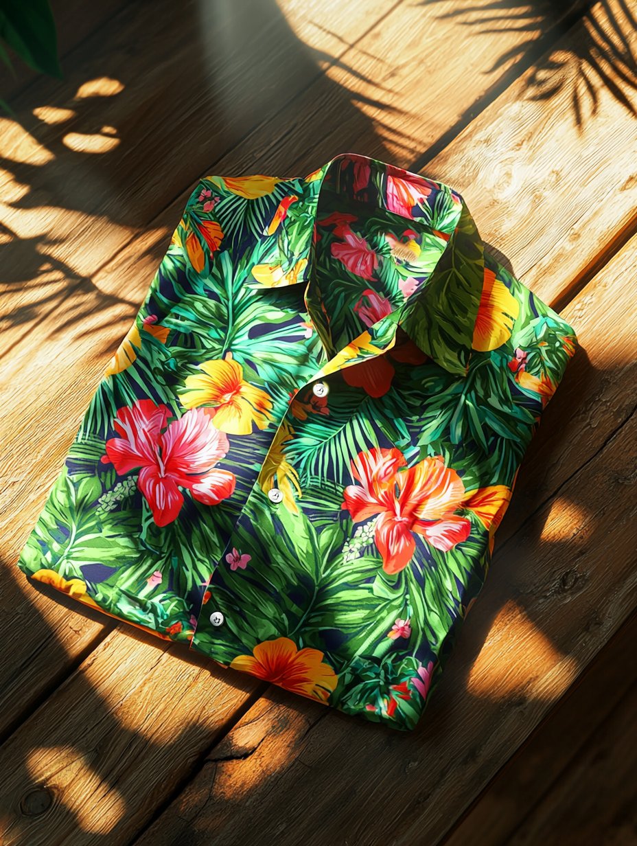 Camisa solapa hawaiano retro casual Vacation de manga corta para hombre