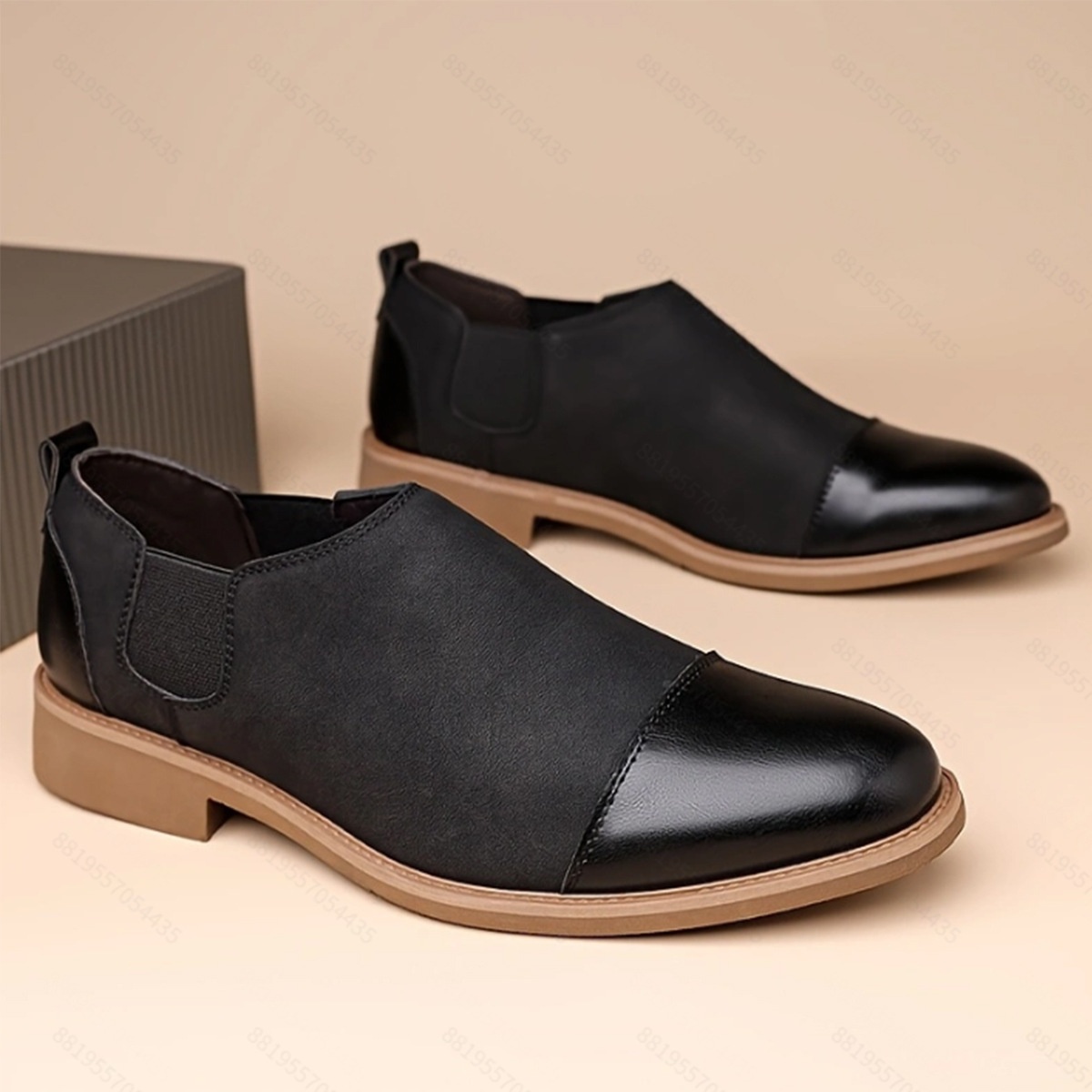 para hombre vintage Two Tone PU Leather Cap Toe Elastic Side Slip On Chelsea Ankle Boots