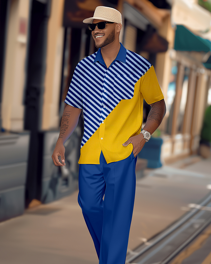 Camisa retro colorblock de manga corta walking Suit 1681 para hombre
