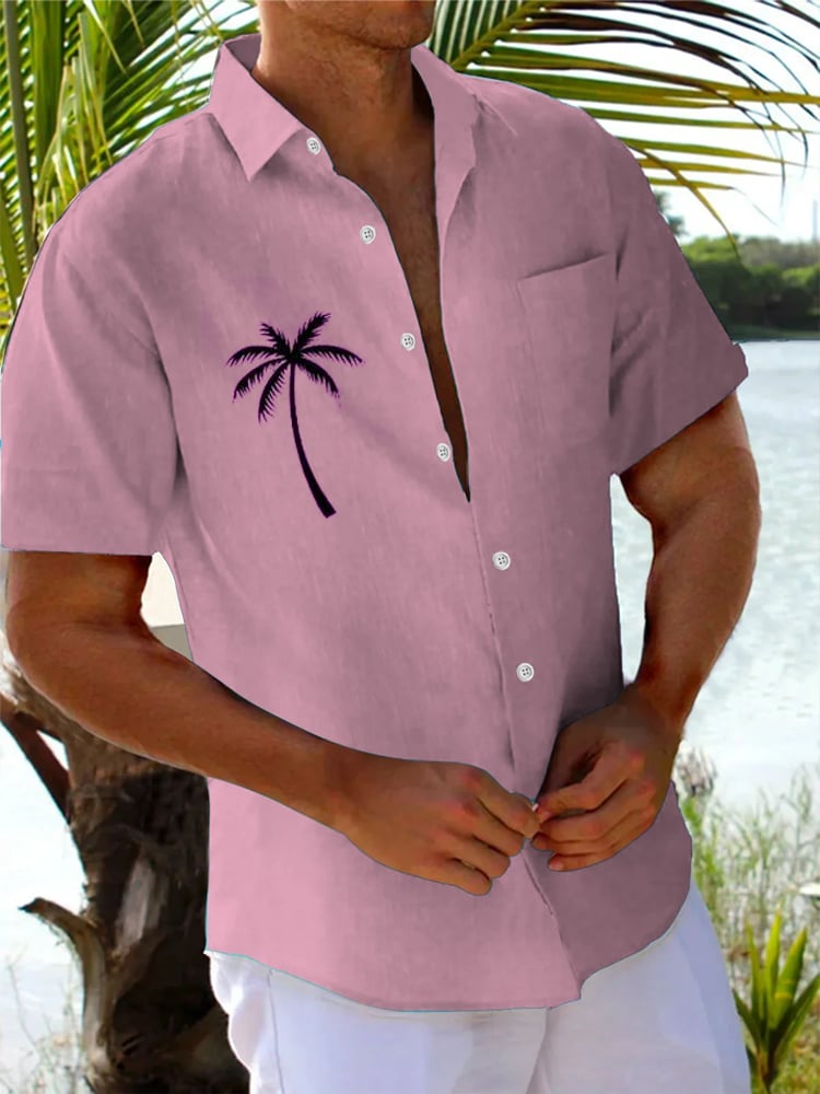 Camisa casual Coconut Tree estampado Lapel para hombre
