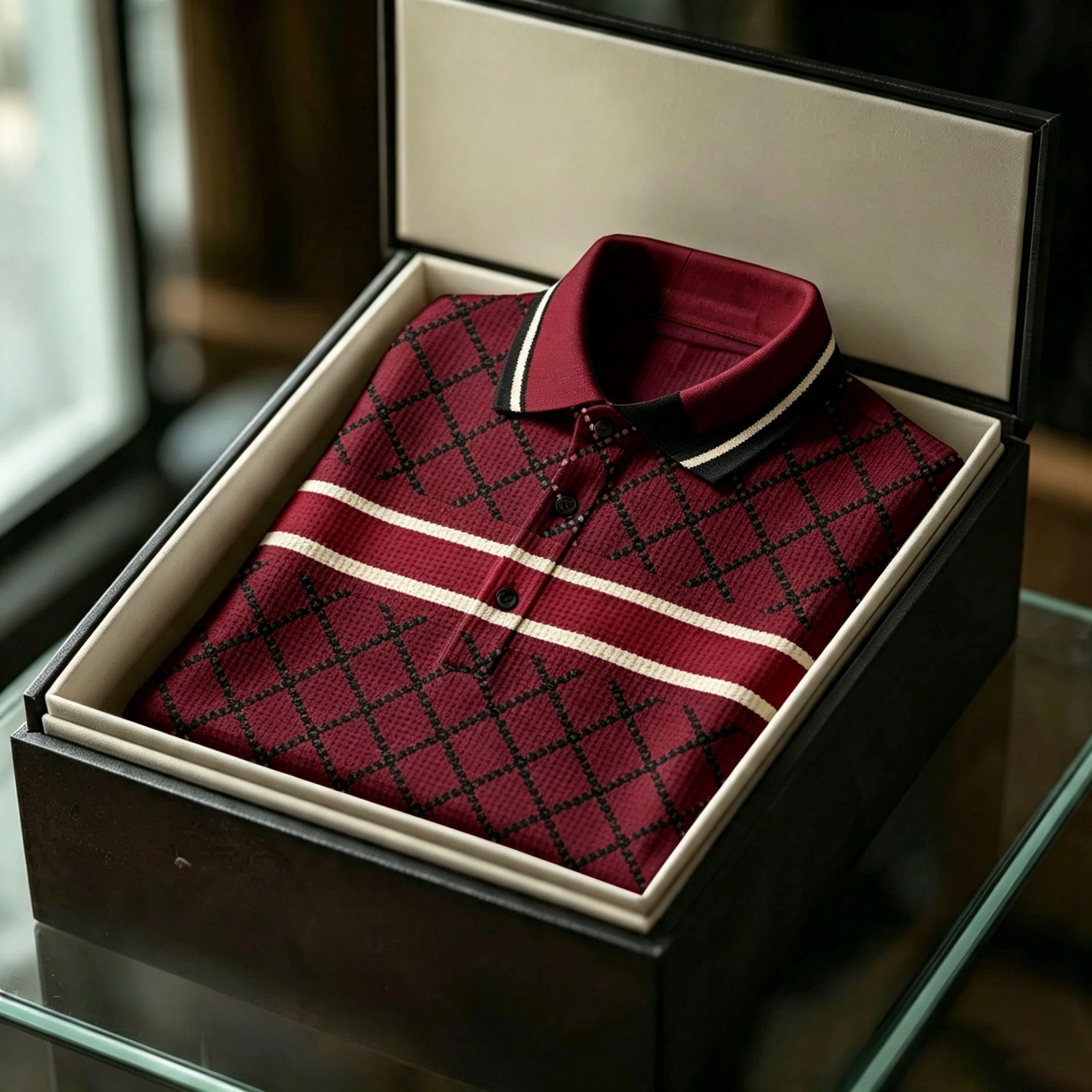 para hombre de manga corta camisa polo with Diamond-Pattern Print