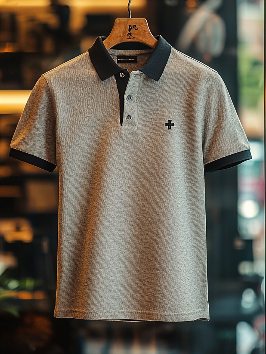 Camisa polo casual ejecutivo Cross estampado Button de manga corta para hombre