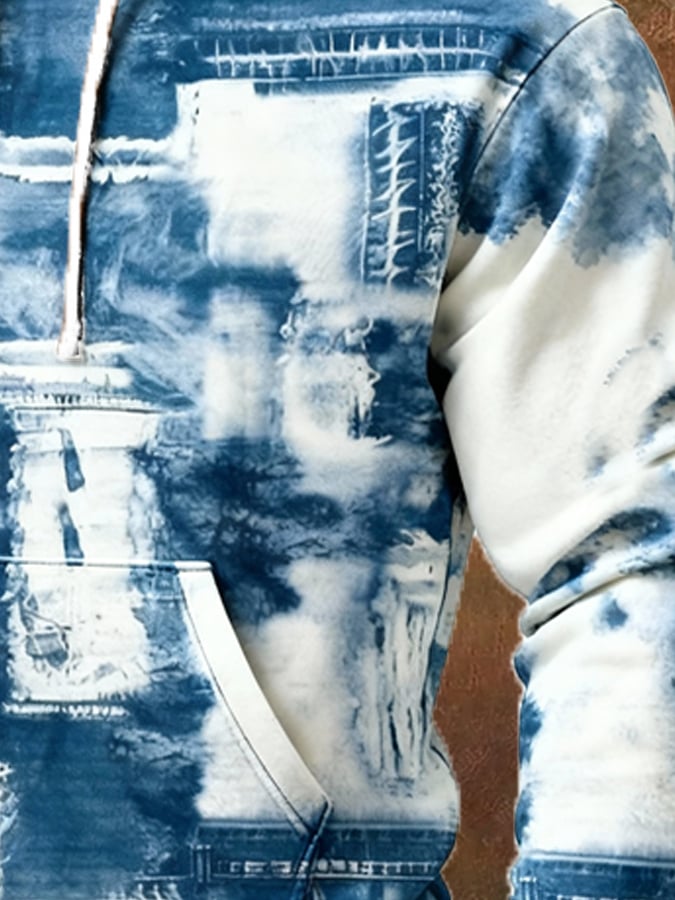 Sudadera retro desgastado en bloques de color estampado casual de manga larga para hombre