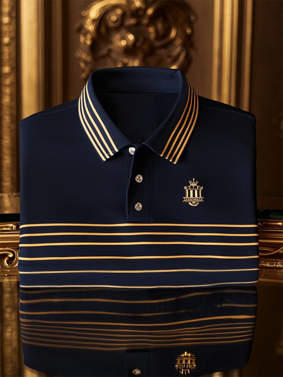 Camisa polo ejecutivo casual a rayas Button de manga corta para hombre