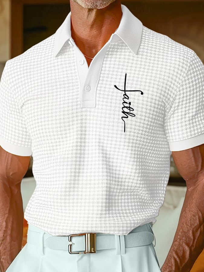 para hombre retro Faith Design estampado Comfortable And Breathable casual camisa polo