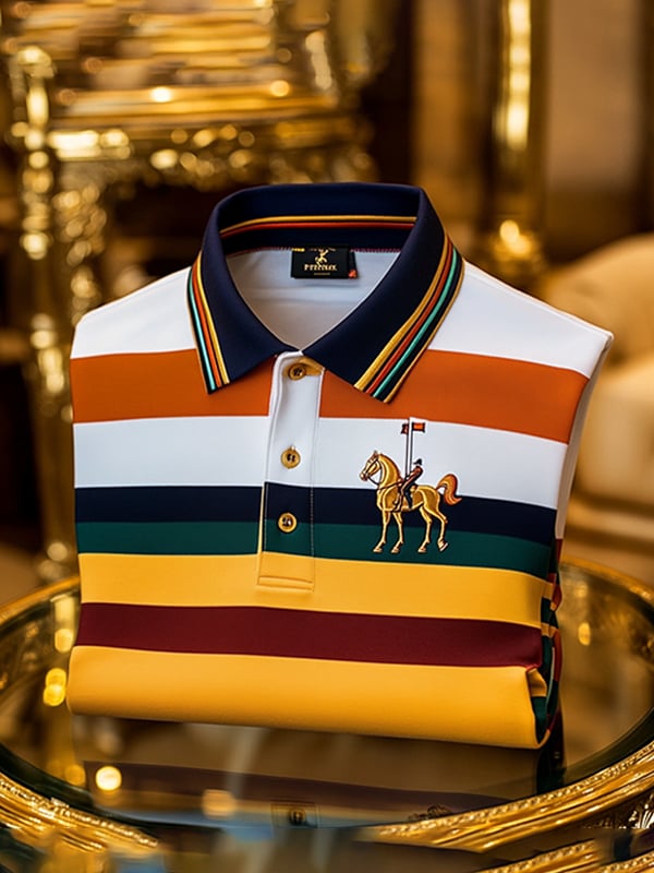 Camisa polo vintage ejecutivo Horse Logo rayas estampado de manga larga para hombre