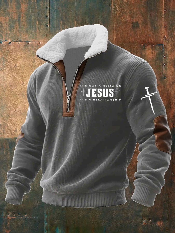 Sudadera Faith “IT'S NOT A RELIGION IT'S A RELATIONSHIP”texturizado para hombre
