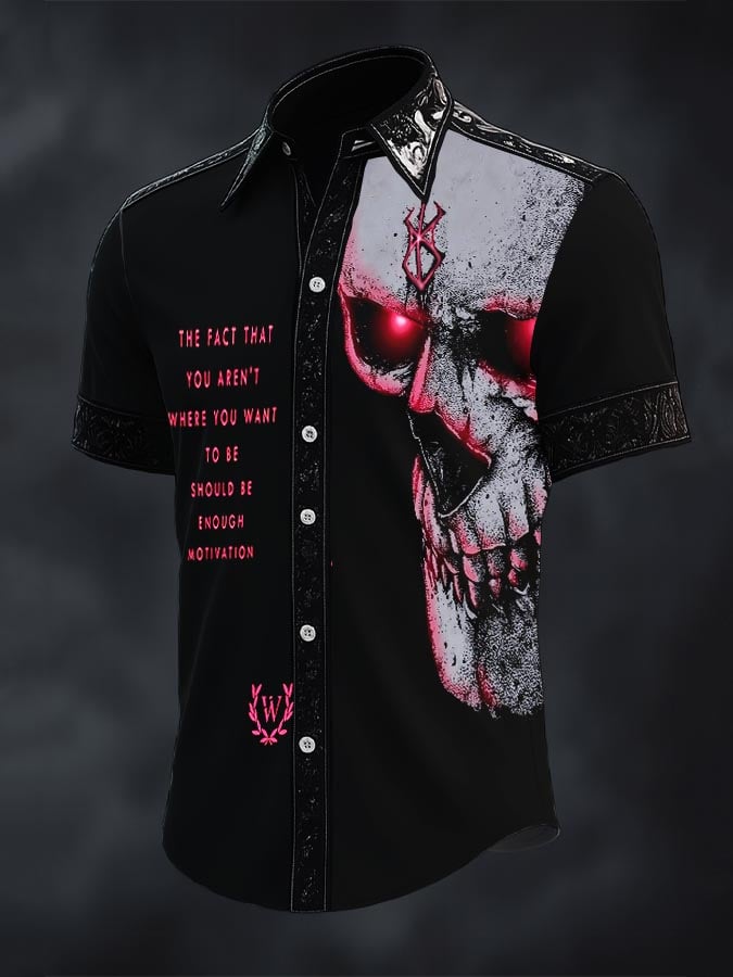 Camisa retro Western Gothic Skull estampado de manga corta para hombre