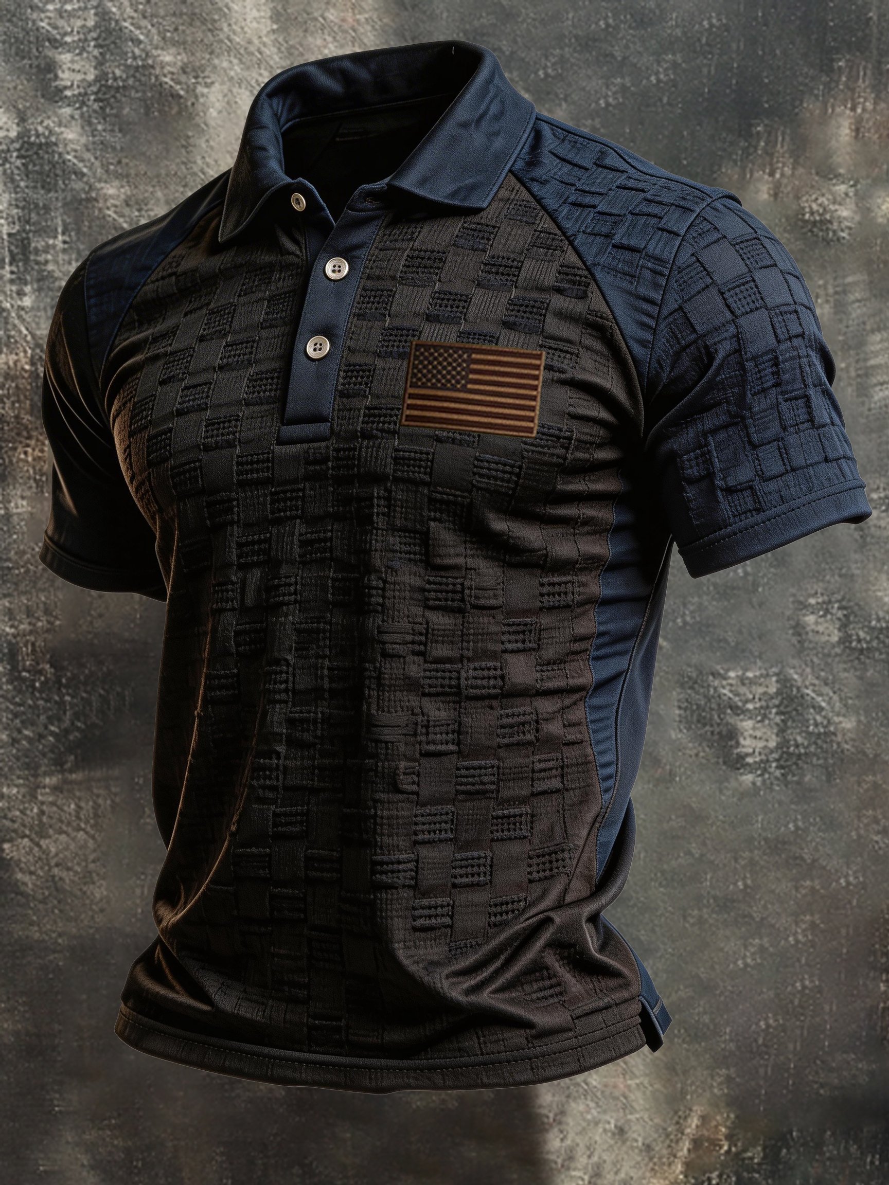 Camiseta retro "Patriot" Textured Fabric de manga corta with Contrast Polo Collar para hombre