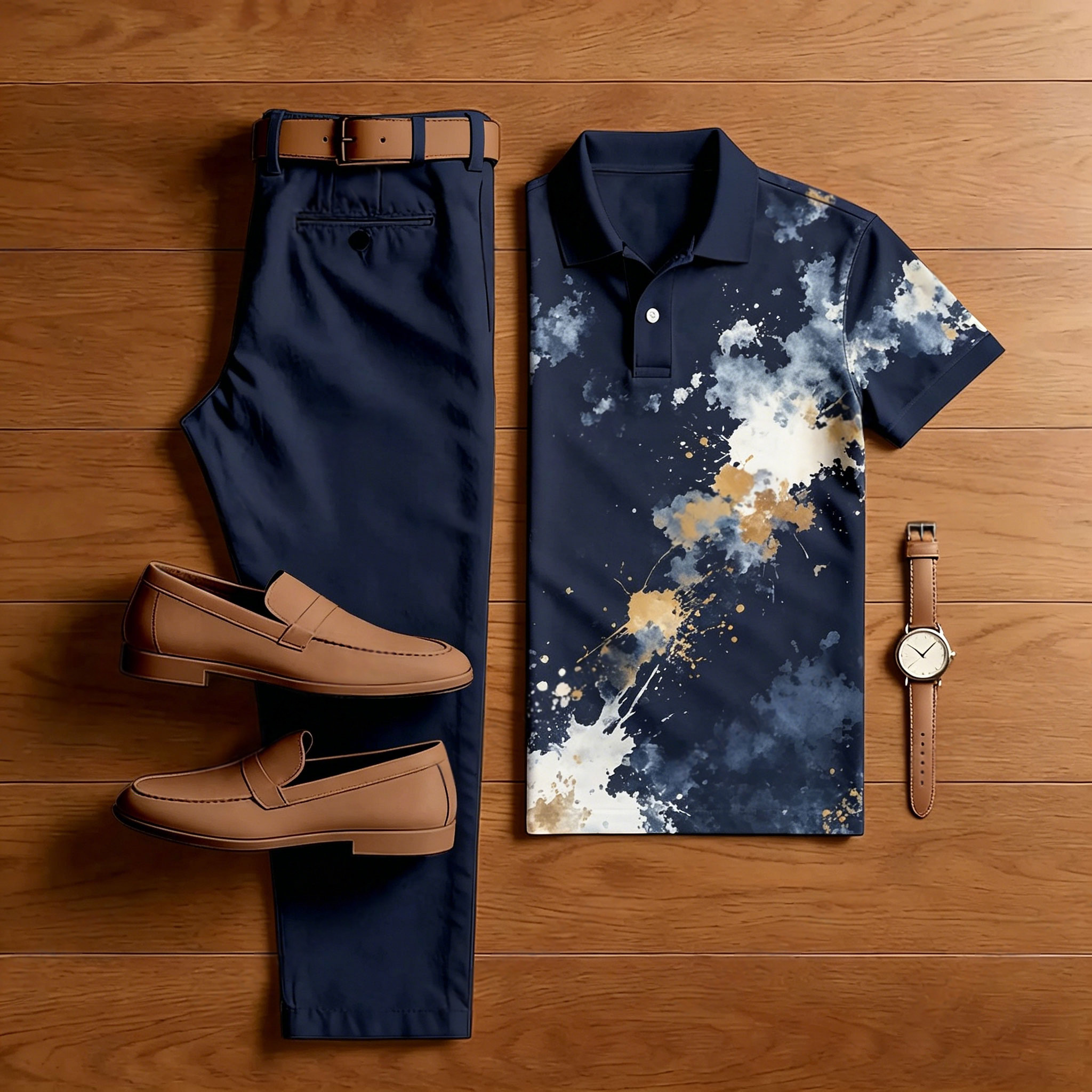 Conjunto de dos piezas casual Dark Gray Graffiti estampado camisa polo And pantalón para hombre