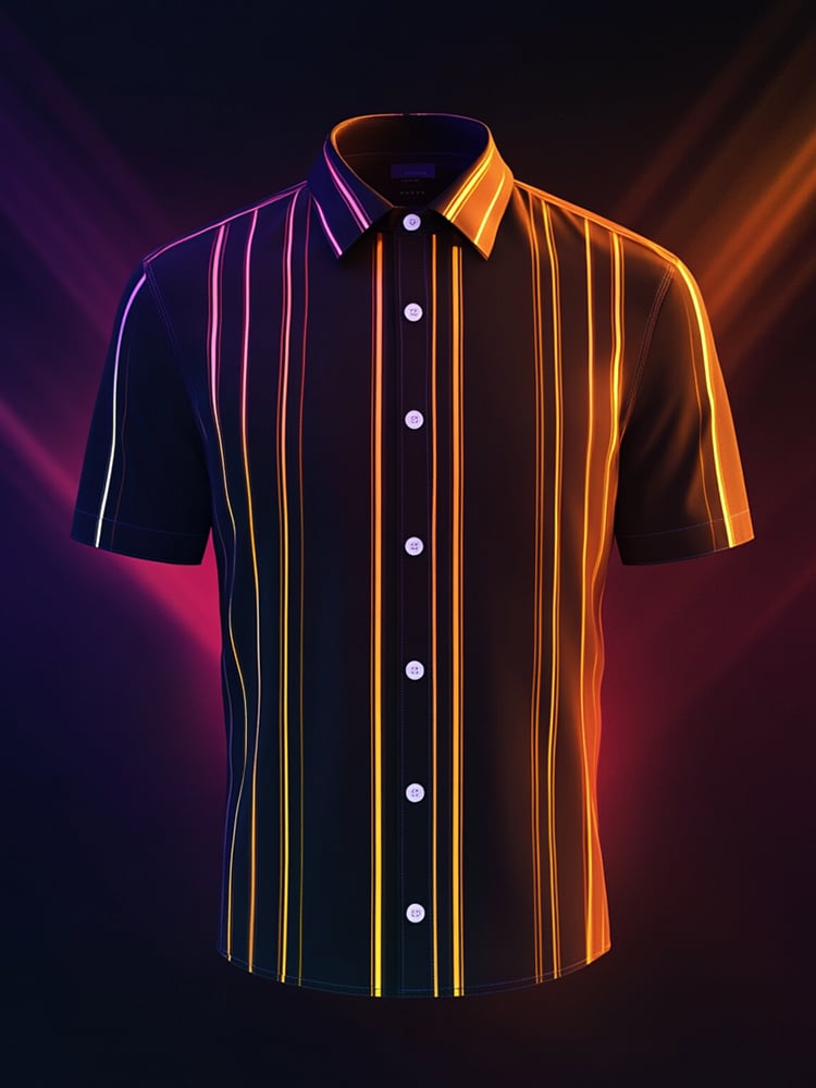 Camisa ejecutivo casual a rayas solapa de manga corta para hombre