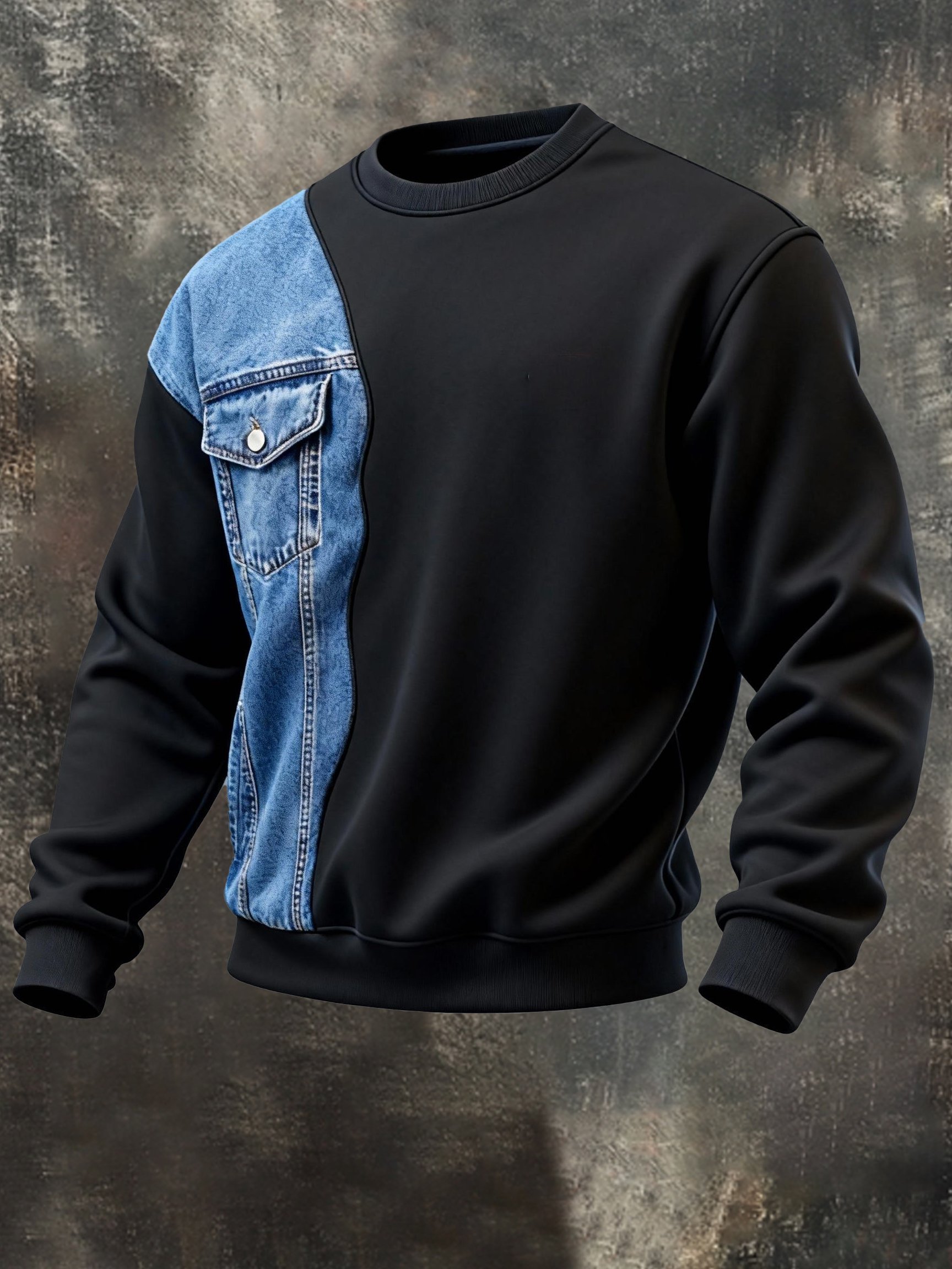 Sudadera vintage style color-block cuello redondo de manga larga para hombre